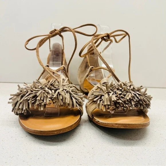 Steve Madden Swizzle Flat Sandals Natural Suede Leather Lace Up Gladiator Sz 7.5 - Picture 2 of 15